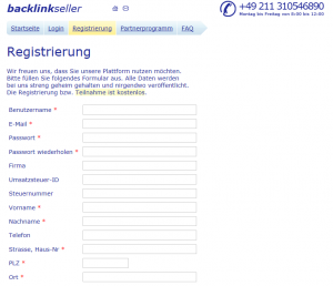 Registrierung bei backlinkseller